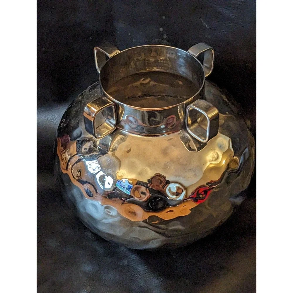 Mary Jurek Design Hand Hammered Vase Pitcher Stainless Steel 4 Handle 7 In Tall